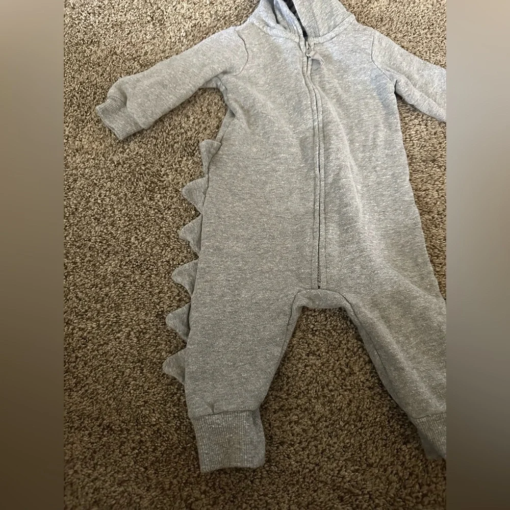 Gray baby One Piece with Dinosaur Design